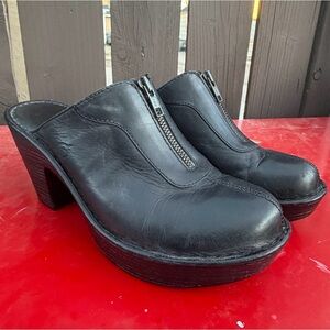 Born Black Leather Mules with Zipper Detail